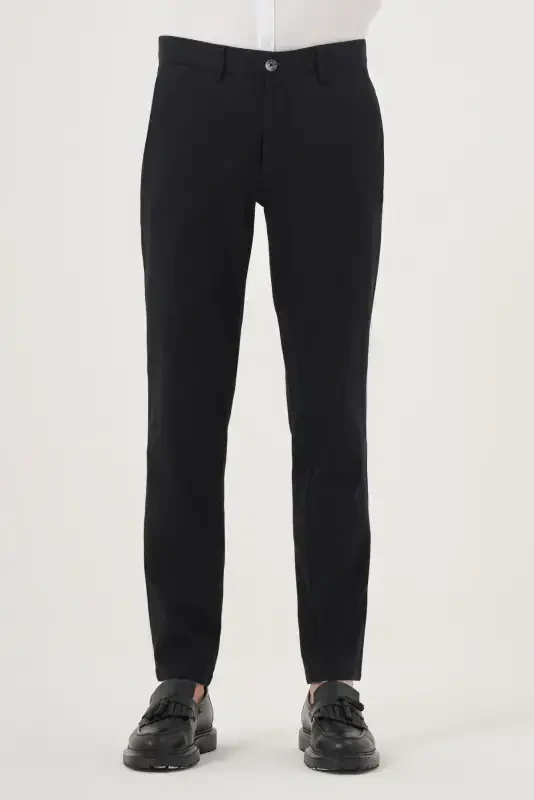 Modazone Erkak Qora Yozgi Paxta Yon Cho'ntak Slim Fit Chino Shim - MORVEN