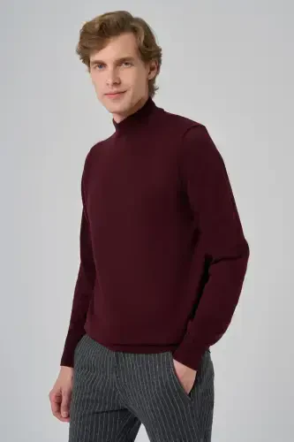 Modazone Erkak quyuq bordo Basic yarim balıkçı yaka Dynamic Fit qulay kesimli triko - 1