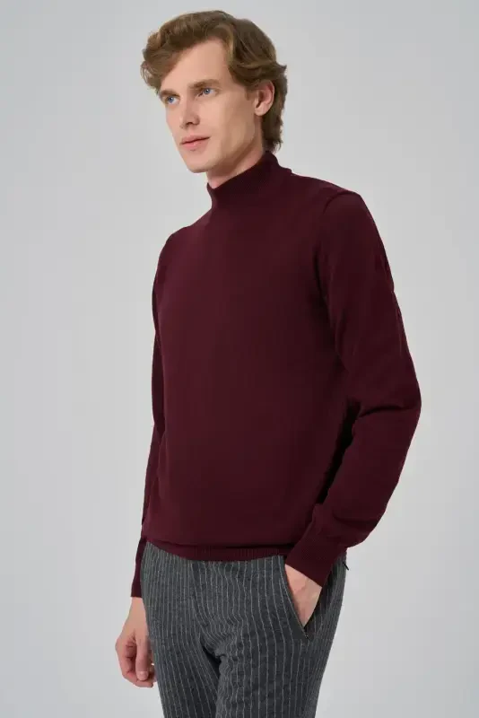 Modazone Erkak quyuq bordo Basic yarim balıkçı yaka Dynamic Fit qulay kesimli triko - 2