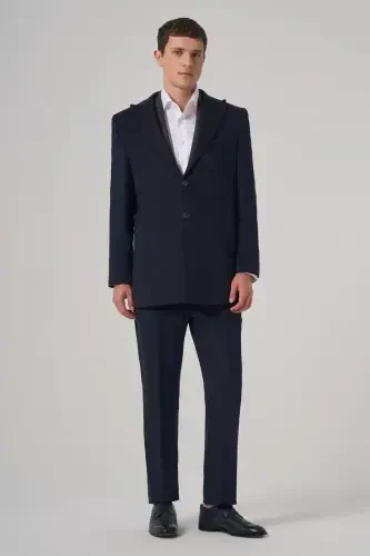 Modazone Erkak to'q ko'k junli tekis Dynamic Fit uchli yoqali пальто - 4