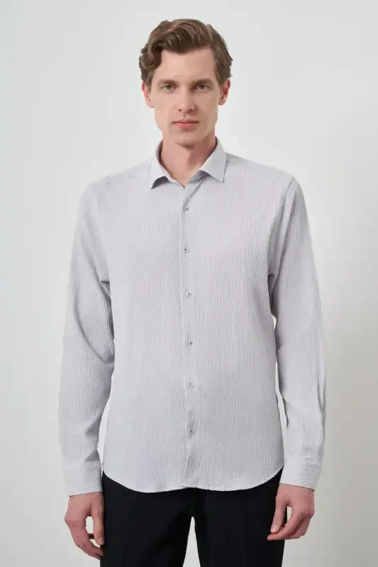 Modazone Erkak Tosh Gofre Trend Naqshli Dynamic Fit İtalyan Yoqali Ko'ylak - 1