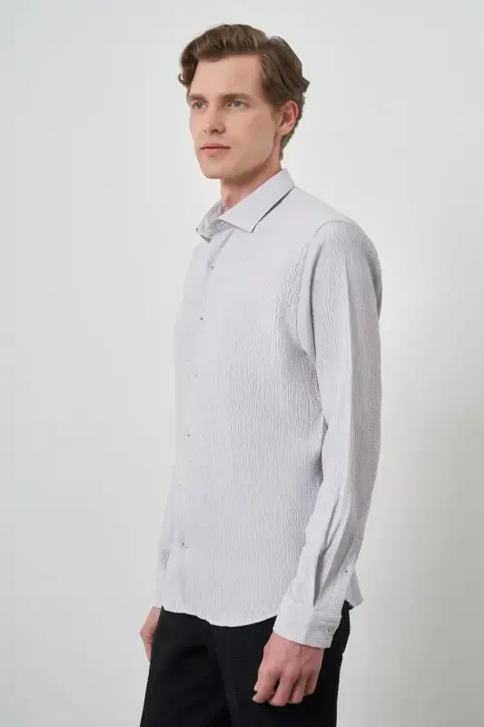 Modazone Erkak Tosh Gofre Trend Naqshli Dynamic Fit İtalyan Yoqali Ko'ylak - 3