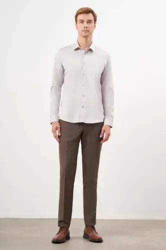 Modazone Erkak Tosh Paxta Tekis Naqsh Qattiq Yoqali Slim Fit Ko'ylak - 4