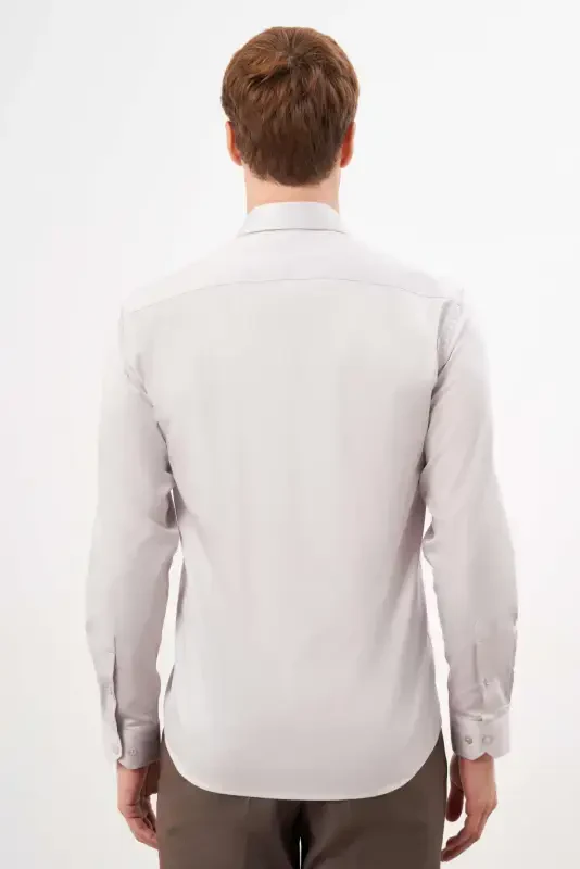 Modazone Erkak Tosh Paxta Tekis Naqsh Qattiq Yoqali Slim Fit Ko'ylak - 5