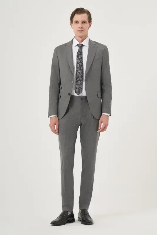 Modazone Erkak Tutun Poliviskon Trend Chiziqli Slim Fit Mono Yoqa Ikkita Qopqoqli cho'ntakli kostyum - 3