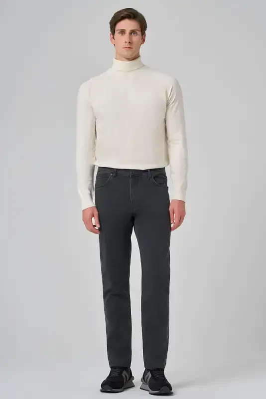 Modazone Erkak Tutun Rangli Denim 5 cho'ntakli Dynamic Fit Jinsi Shim - 2