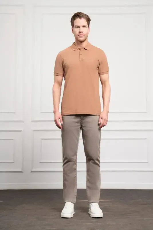 Modazone Erkak Vizon Basic Polo Yoqa Dynamic Fit T-Shirt - 2