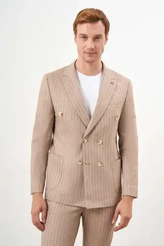 Modazone Erkak Vizon Zig'ir Trend Krossover Slim Fit Uchli Yoqa Kostyum - 1