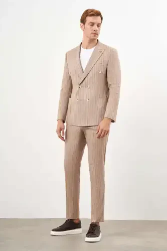 Modazone Erkak Vizon Zig'ir Trend Krossover Slim Fit Uchli Yoqa Kostyum - 3