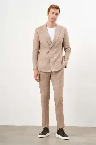 Modazone Erkak Vizon Zig'ir Trend Krossover Slim Fit Uchli Yoqa Kostyum - 4