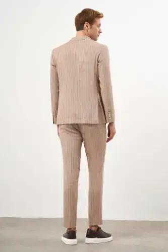 Modazone Erkak Vizon Zig'ir Trend Krossover Slim Fit Uchli Yoqa Kostyum - 6