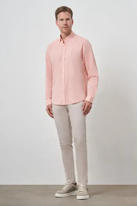 Modazone Erkaklar Apelsin Zig'ir Trend Dinamik Fit Tugmali Yoqali Ko'ylak - 2