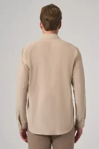 Modazone Erkaklar bej paxta trendi Dynamic Fit tugmali yoqali ko'ylak - 5