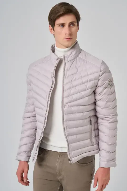 Modazone erkaklar ekru polyester qisqa kapitone palto - 2