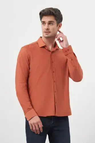 Modazone Erkaklar g'isht rangli trend Slim Fit İtalyan yoqali ko'ylak - MORVEN (1)