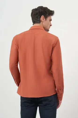 Modazone Erkaklar g'isht rangli trend Slim Fit İtalyan yoqali ko'ylak - 5