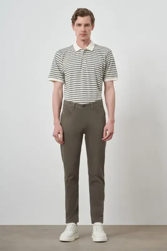 Modazone Erkaklar Haki Paxta 5 cho'ntak Slim Fit Jinsi Shim - 2