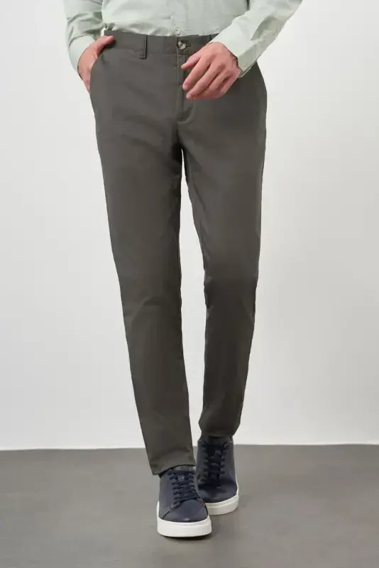 Modazone Erkaklar Haki Paxta Yon cho'ntak Slim Fit Chino Shim - MORVEN