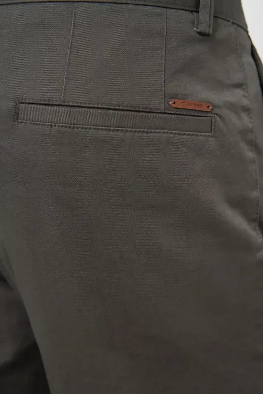 Modazone Erkaklar Haki Paxta Yon cho'ntak Slim Fit Chino Shim - 4