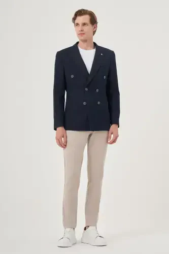 Modazone erkaklar lacivert poliviskon kruvaze naqshli slim fit uchli yoqali kurtka - 2