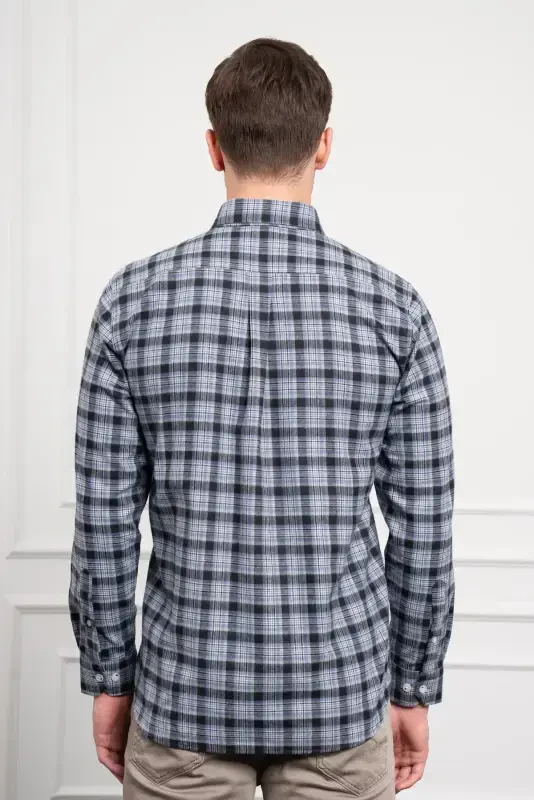 Modazone Erkaklar Moviy Qishki Tugmali Yoqali Regular Fit Ko'ylak - 5