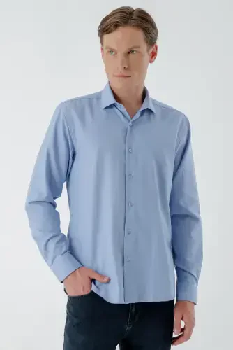 Modazone Erkaklar Moviy Trend Bosma Naqshli İtaliya Yoqali Slim Fit Ko'ylak - 5