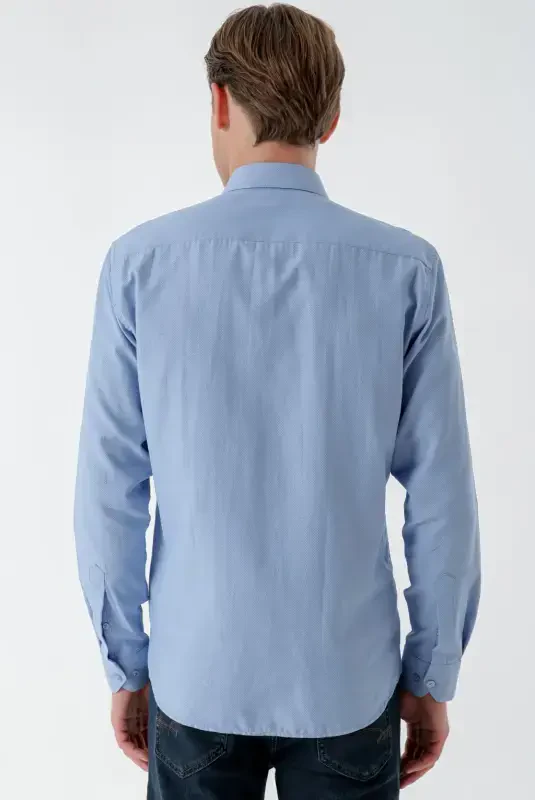 Modazone Erkaklar Moviy Trend Bosma Naqshli İtaliya Yoqali Slim Fit Ko'ylak - 7