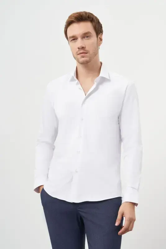 Modazone Erkaklar Oq Basic Slim Fit Italyan Yoqali Ko'ylak - 2