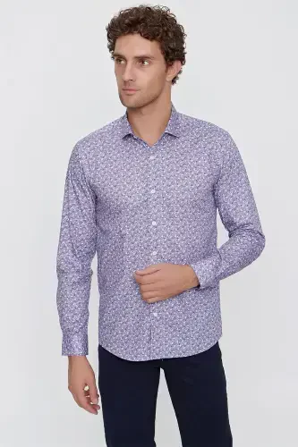 Modazone erkaklar pushti paxta bosma slim fit tor kesimli ko'ylak - MORVEN (1)