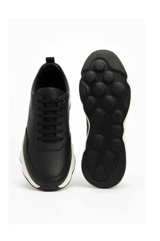 Modazone erkaklar qora charm qalin taglikli krossovkalar poyabzali - 4