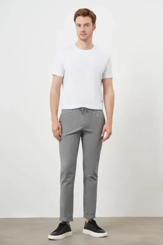 Modazone Erkaklar Qora Paxta Zig'ir Trend Ipli Jogger Slim Fit Sport Shim - 5