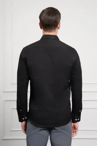 Modazone Erkaklar Qora Trend Italyan Yoqali Slim Fit Tor Kesimli Ko'ylak - 5