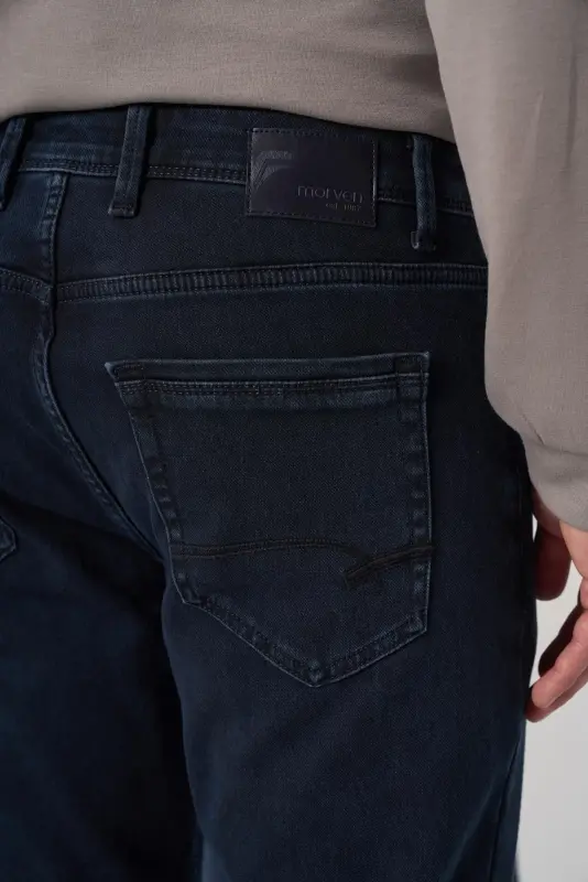 Modazone Erkaklar To'q ko'k Denim 5 cho'ntak Slim Fit Jinsi Shim - 4