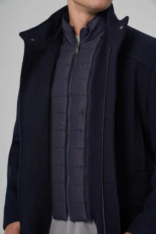 Modazone Erkaklar to'q ko'k jun Dynamic Fit Borgio chiqadigan yoqali palto - 5