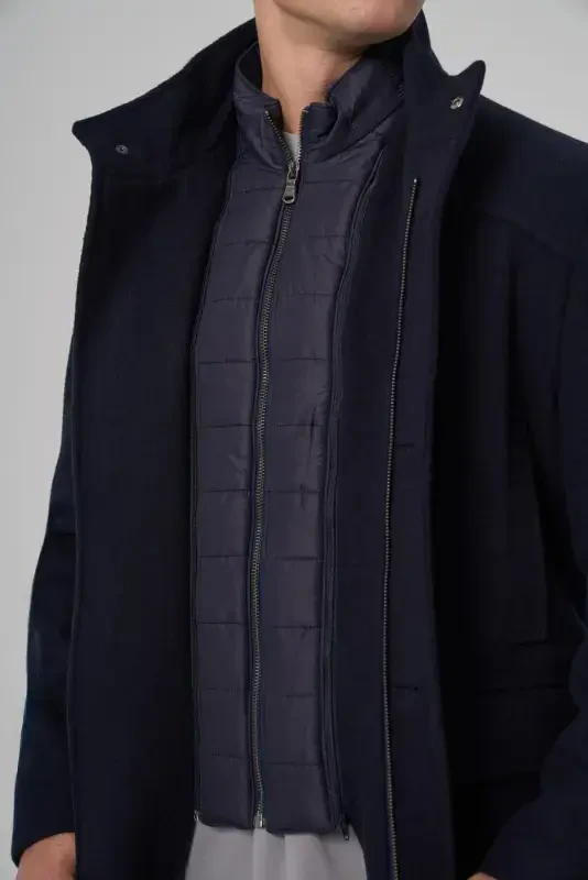 Modazone Erkaklar to'q ko'k jun Dynamic Fit Borgio chiqadigan yoqali palto - 5