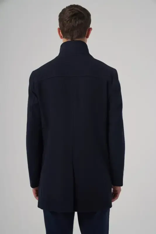 Modazone Erkaklar to'q ko'k jun Dynamic Fit Borgio chiqadigan yoqali palto - 6