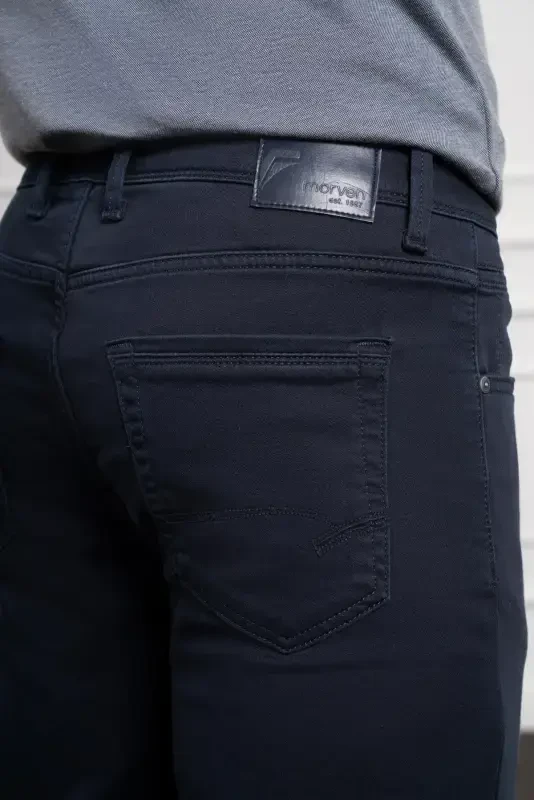 Modazone Erkaklar To'q ko'k Mavsumiy Paxta 5 cho'ntak Dynamic Fit Jinsi shim - 4