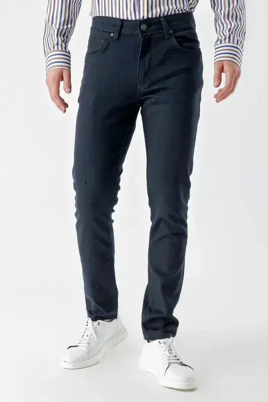 Modazone Erkaklar To'q ko'k Mavsumiy Paxta 5 Cho'ntak Slim Fit Jinsi Jinsilar - 2