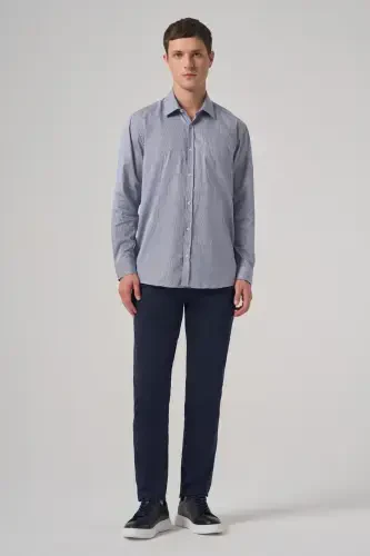 Modazone Erkaklar To'q ko'k Paxta Trend Chiziqli Regular Fit Qattiq Yoqali Ko'ylak - 4