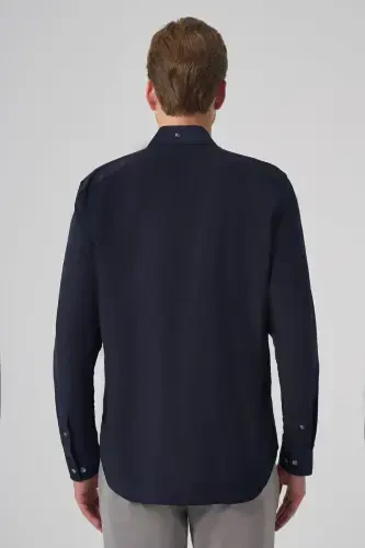 Modazone Erkaklar To'q ko'k Paxta Trend Dynamic Fit Tugmali Yoqali Ko'ylak - 5