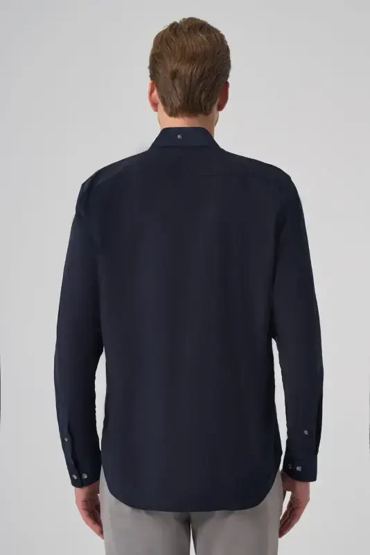 Modazone Erkaklar To'q ko'k Paxta Trend Dynamic Fit Tugmali Yoqali Ko'ylak - 5