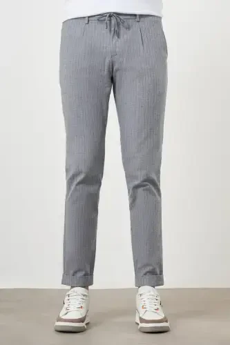 Modazone Erkaklar To'q ko'k Paxta Zig'ir Trend İpli Jogger Slim Fit Sport Shim - 1