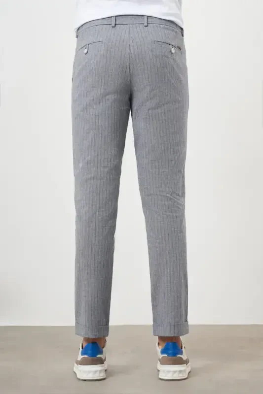 Modazone Erkaklar To'q ko'k Paxta Zig'ir Trend İpli Jogger Slim Fit Sport Shim - 3