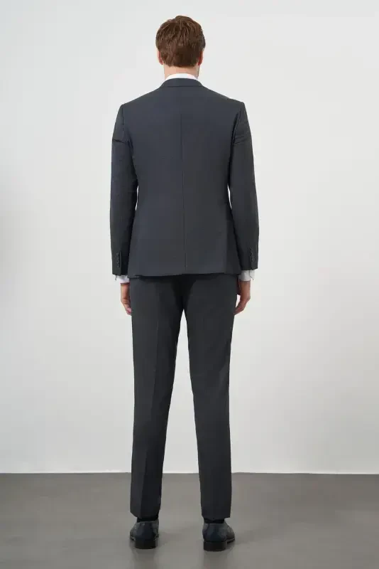 Modazone erkaklar to'q ko'k poliviskon trend jiletli naqshli slim fit uchli yoqali kostyum - 5