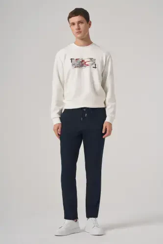 Modazone Erkaklar to'q ko'k poliviskon trendli ipli jogger tor bichimli sport shimi - 3