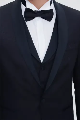 Modazone Erkaklar To'q ko'k Santorin Ceremonia Jakarli Slim Fit Tor Kesimli Kuyov Kostyumi - 3