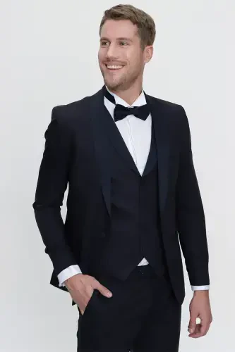 Modazone Erkaklar To'q ko'k Santorin Ceremonia Jakarli Slim Fit Tor Kesimli Kuyov Kostyumi - 6