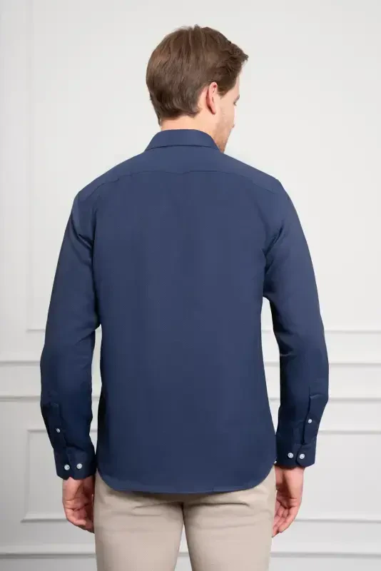 Modazone Erkaklar To'q ko'k Trend italyan yoqali Slim Fit tor kesimli ko'ylak - 5