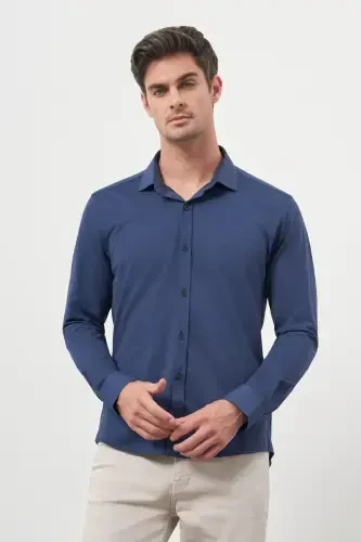 Modazone Erkaklar To'q ko'k Trend Slim Fit Italyan Yoqali Ko'ylak 