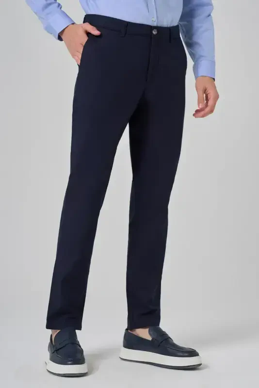 Modazone Erkaklar to'q ko'k yozgi paxta yon cho'ntak Slim Fit Chino shim - 2